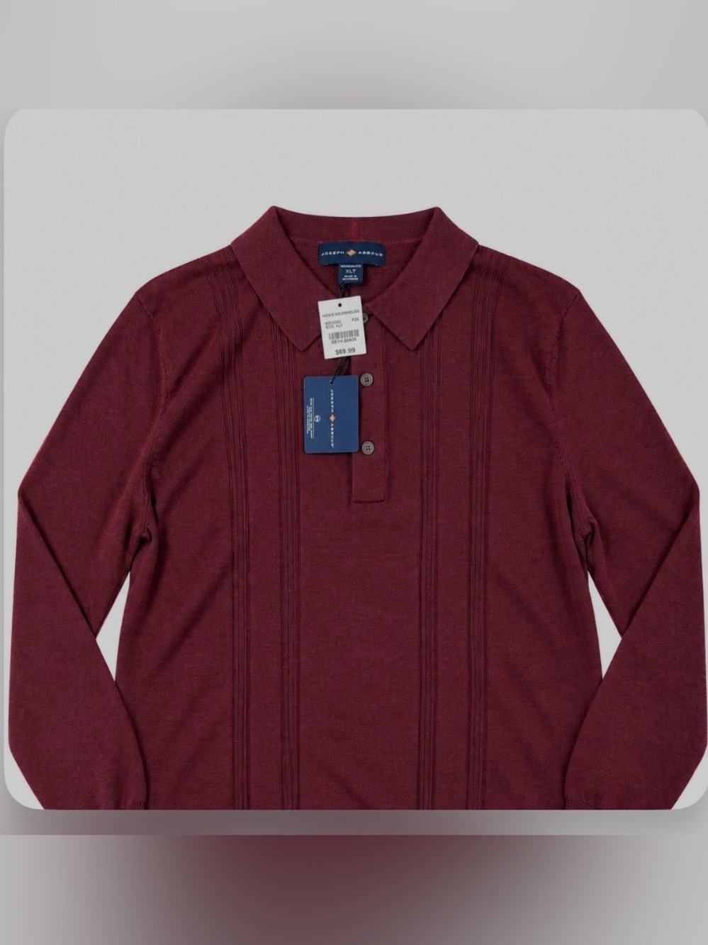 Joseph Abboud Merino Wool Long Sleeve Polo Burgundy XLT Modern Fit